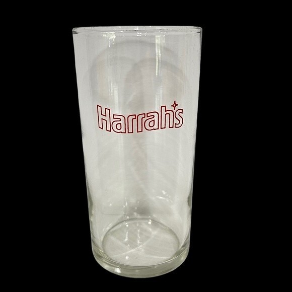 Vintage Harrah's Casino Clear Cocktail Glass Barware Red Logo Souvenir 8 oz - Picture 2 of 11